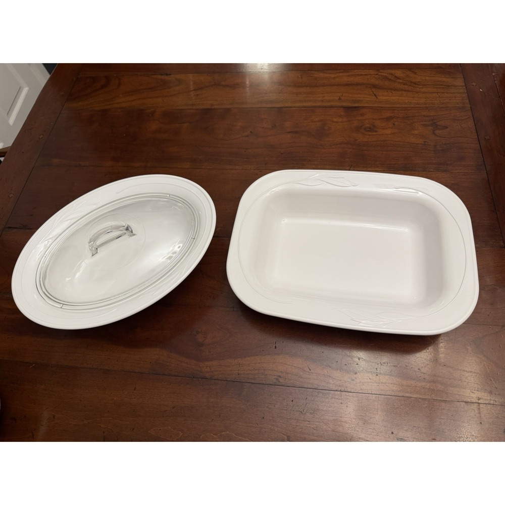 Vintage Corningware Casual Elegance White Flora Casserole Roaster Set L-32 L-13